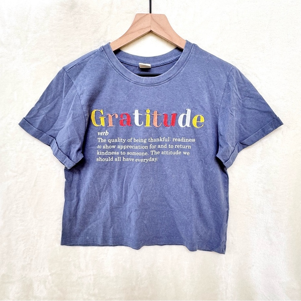 Embroidered Gratitude Cropped Tee